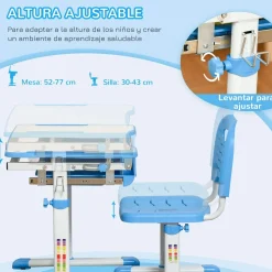 Homcom - Pupitre infantil con silla Azul y Blanco
