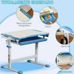 Homcom - Pupitre infantil con silla Azul y Blanco