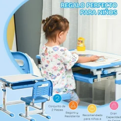 Homcom - Pupitre infantil con silla Azul y Blanco