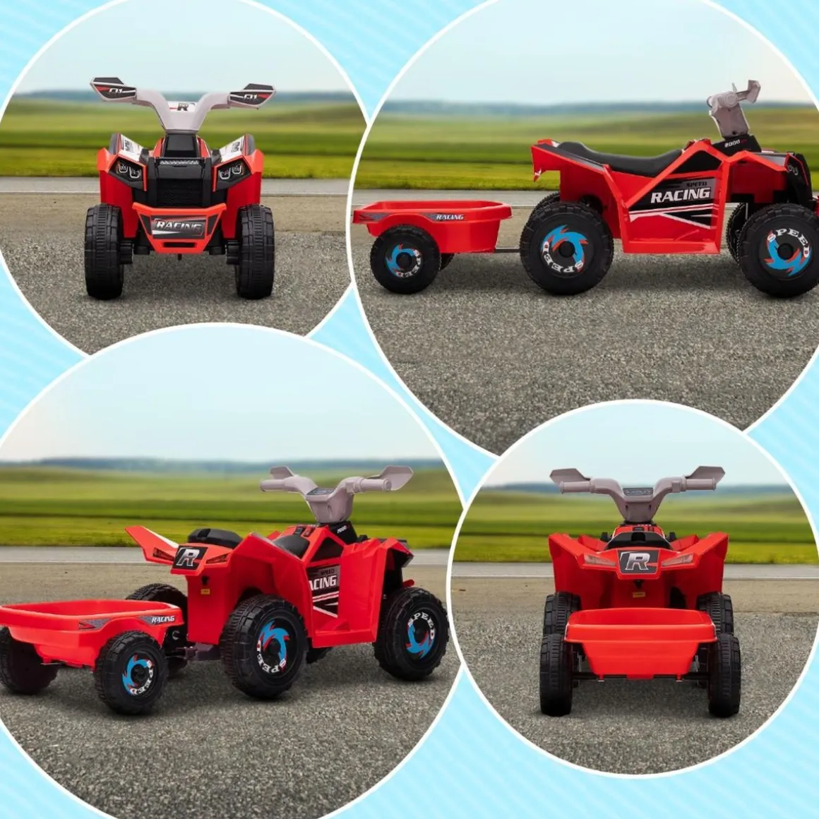 Homcom - Quad Eléctrico Rojo con Remolque