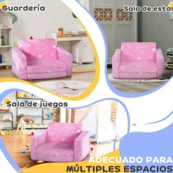 Homcom - Sillón infantil Rosa brilla en la oscuridad