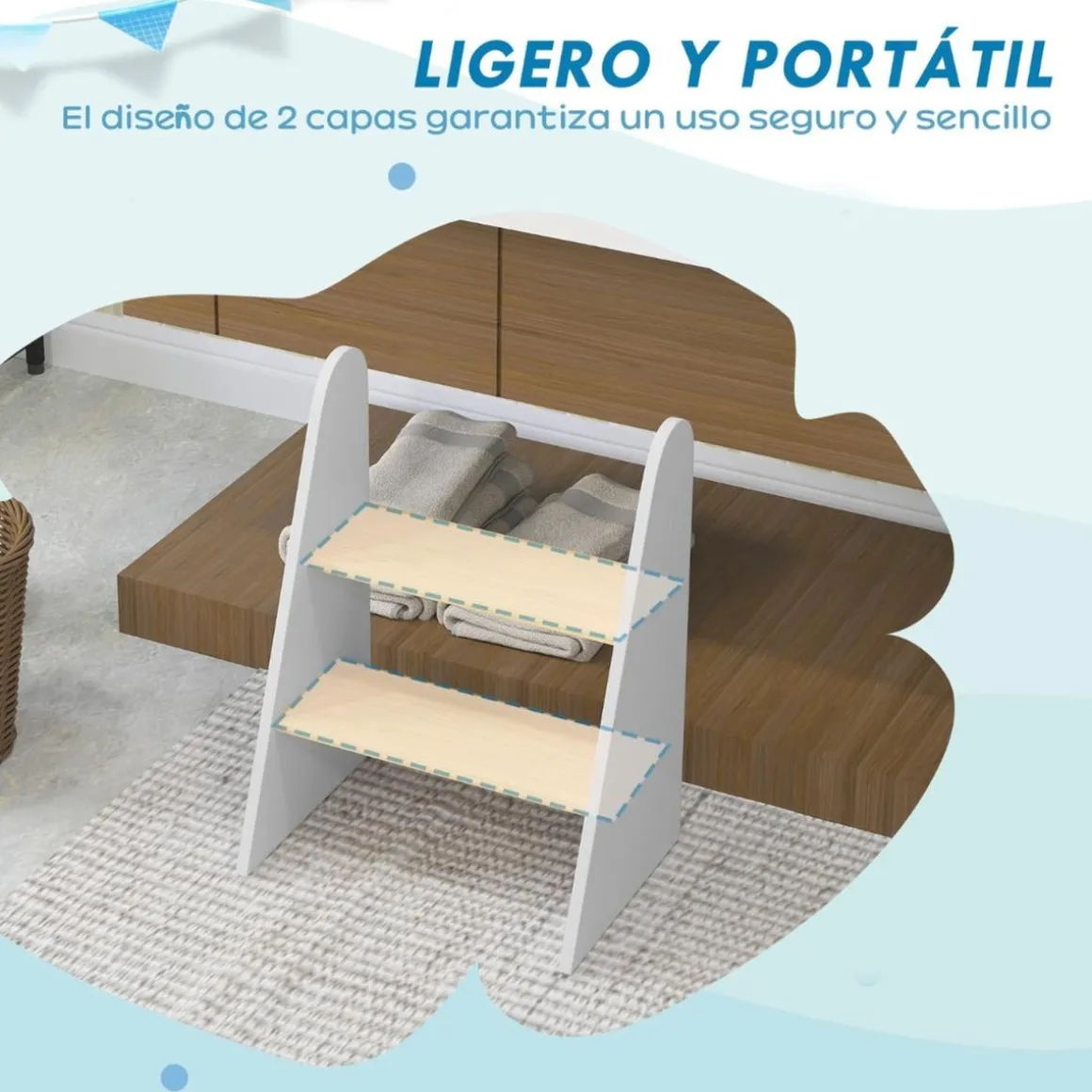 Homcom - Taburete 2 peldaños Blanco