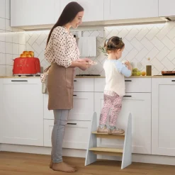 Homcom - Taburete 2 peldaños Blanco