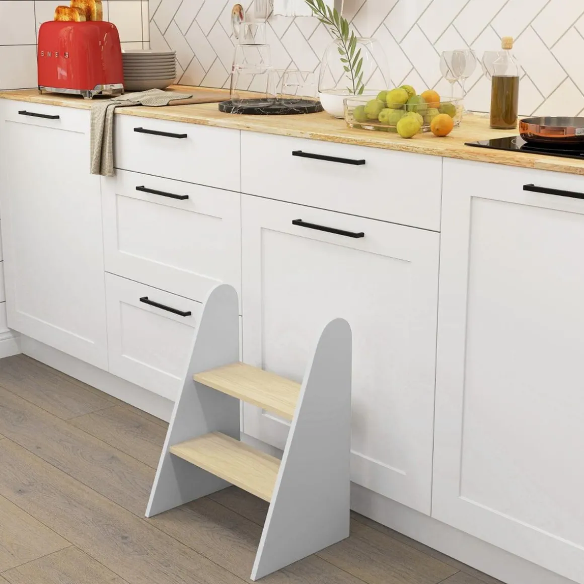 Homcom - Taburete 2 peldaños Blanco