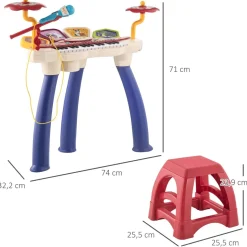 Homcom - Teclado electrónico 32 teclas con batería y taburete
