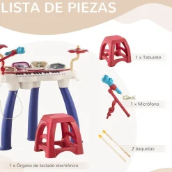 Homcom - Teclado electrónico 32 teclas con batería y taburete