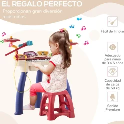 Homcom - Teclado electrónico 32 teclas con batería y taburete