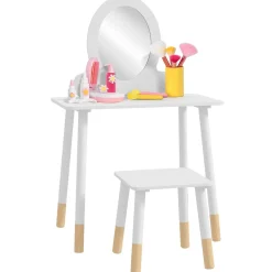 Homcom - Tocador básico con espejo y taburete madera Blanco