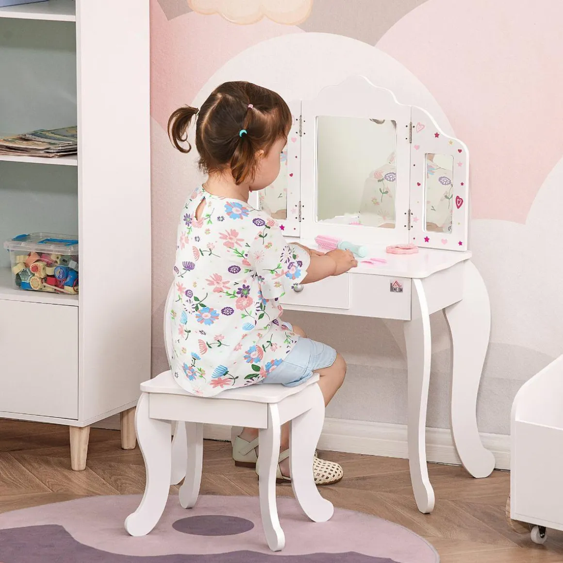 Homcom - Tocador de madera con taburete