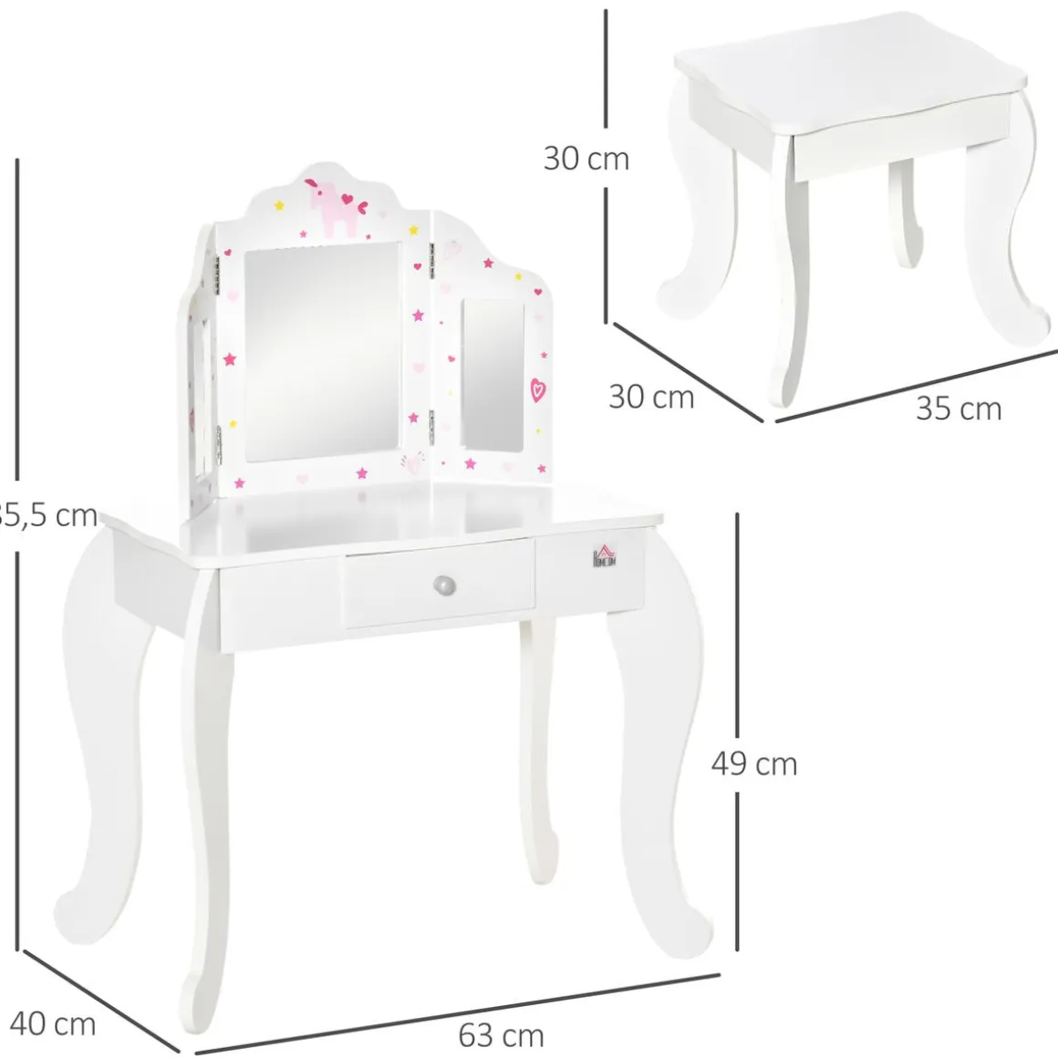 Homcom - Tocador de madera con taburete