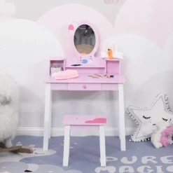 Homcom - Tocador Infantil con Taburete y Espejo HomCom