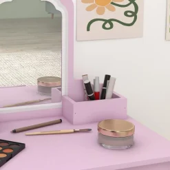 Homcom - Tocador infantil con espejo y taburete madera Rosa