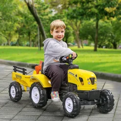 Homcom - Tractor a pedales con remolque amarillo