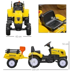 Homcom - Tractor a pedales con remolque amarillo