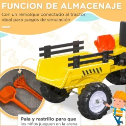 Homcom - Tractor a pedales con remolque amarillo