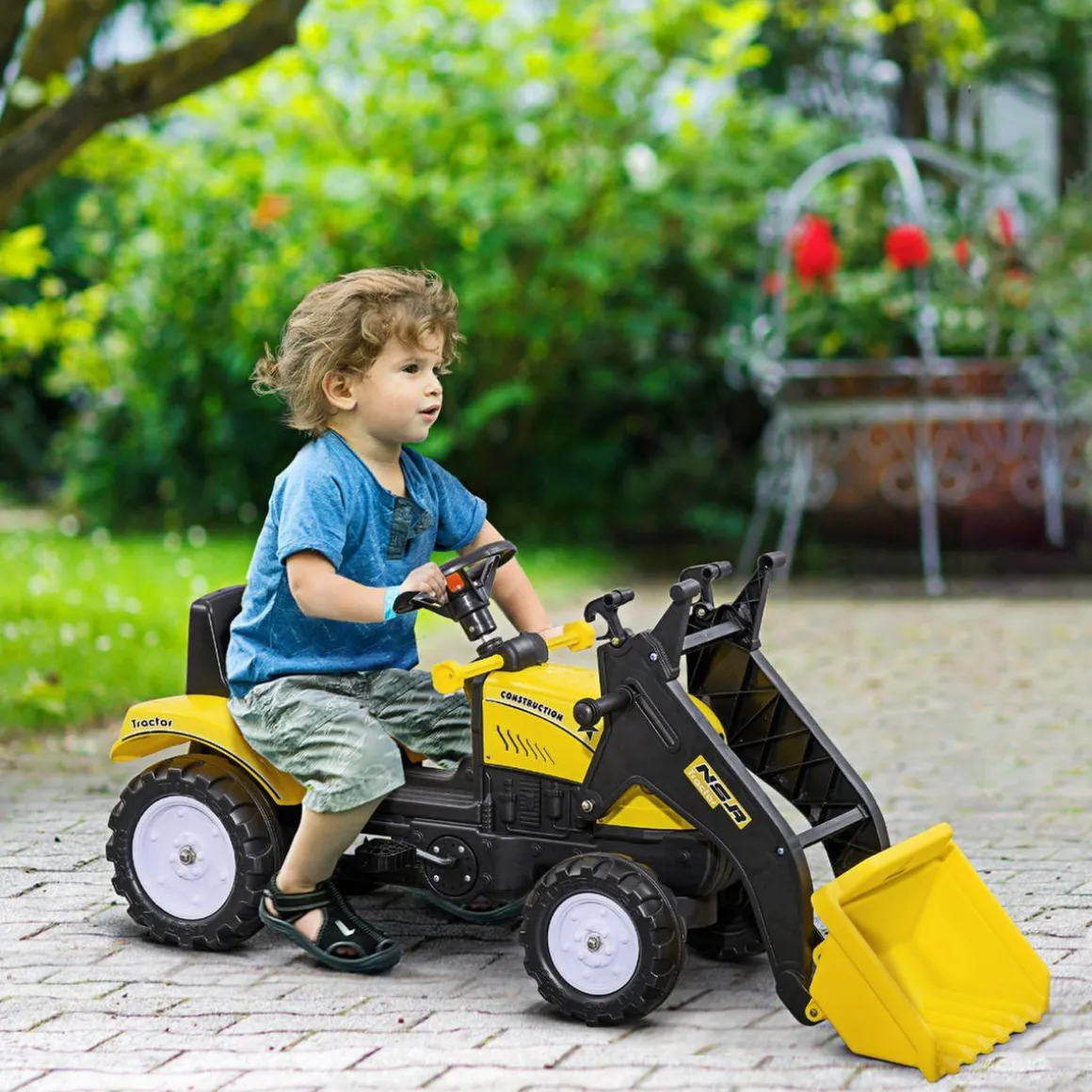 Homcom - Tractor excavadora a pedales amarillo