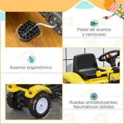 Homcom - Tractor excavadora a pedales amarillo