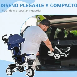 Homcom - Triciclo Evolutivo con Capota Reflectante - Azul