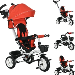 Homcom - Triciclo Evolutivo con capota Reflectante - Rojo