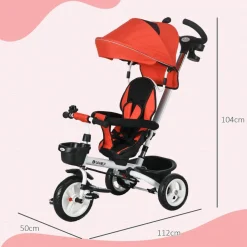 Homcom - Triciclo Evolutivo con capota Reflectante - Rojo