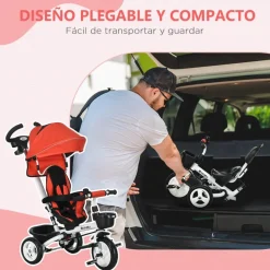 Homcom - Triciclo Evolutivo con capota Reflectante - Rojo