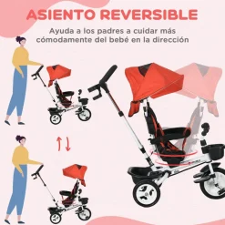 Homcom - Triciclo Evolutivo con capota Reflectante - Rojo