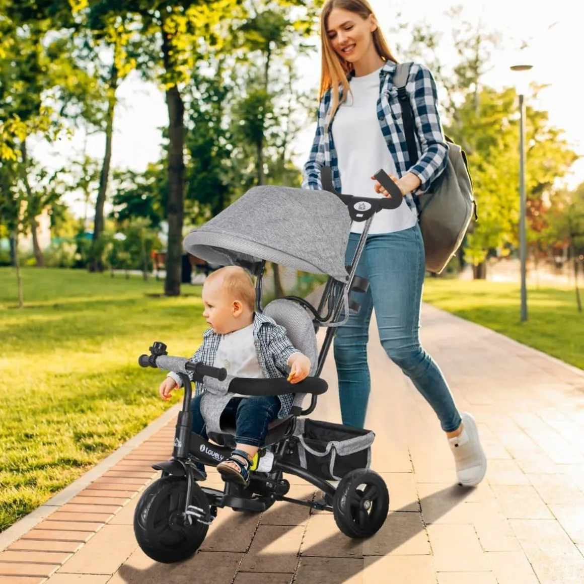 Homcom - Triciclo para bebé con capota Gris