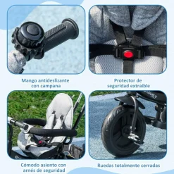 Homcom - Triciclo para bebé con capota Gris