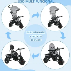 Homcom - Triciclo para bebé con capota Gris