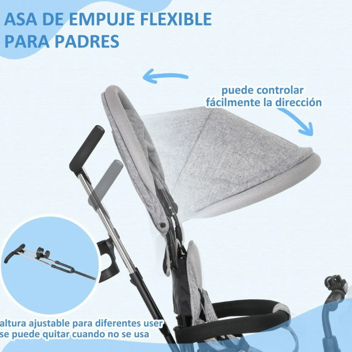 Homcom - Triciclo para bebé con capota Gris