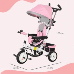 Homcom - Triciclo para bebé con capota Rosa