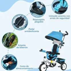 Homcom - Triciclo para bebé con capota Azul