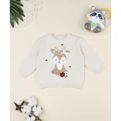 Jersey de niña beige con cervatillo bordado