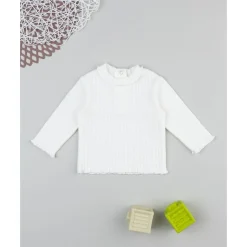 Jersey de niña en canalé blanco