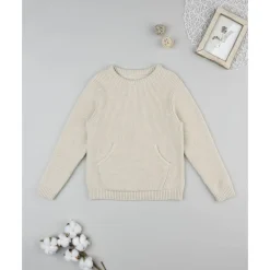 Jersey de niño beige con bolsillo