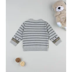 Jersey tricot bebé gris y marrón con perritos bordados