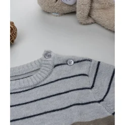 Jersey tricot bebé gris y marrón con perritos bordados