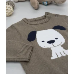 Jersey tricot bebé marrón con perrito