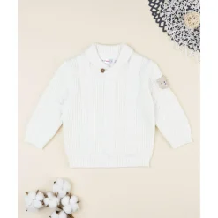 Jersey tricot blanco con parche en la manga para niño