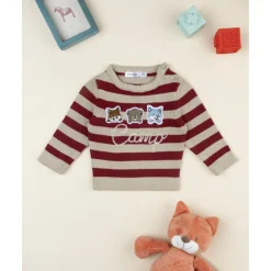 Jersey tricot niño rayas beige y burdeos