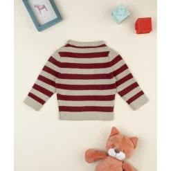 Jersey tricot niño rayas beige y burdeos