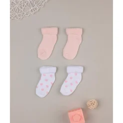 Juego de 2 pares de calcetines de rizo rosa con corazones