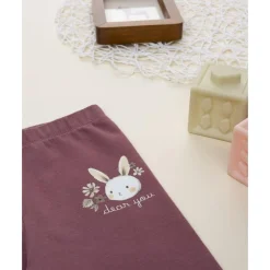 Leggings de niña rosa con bordado de conejito