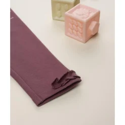 Leggings de niña rosa con bordado de conejito