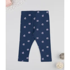 Leggings niña azul con flores y lazo