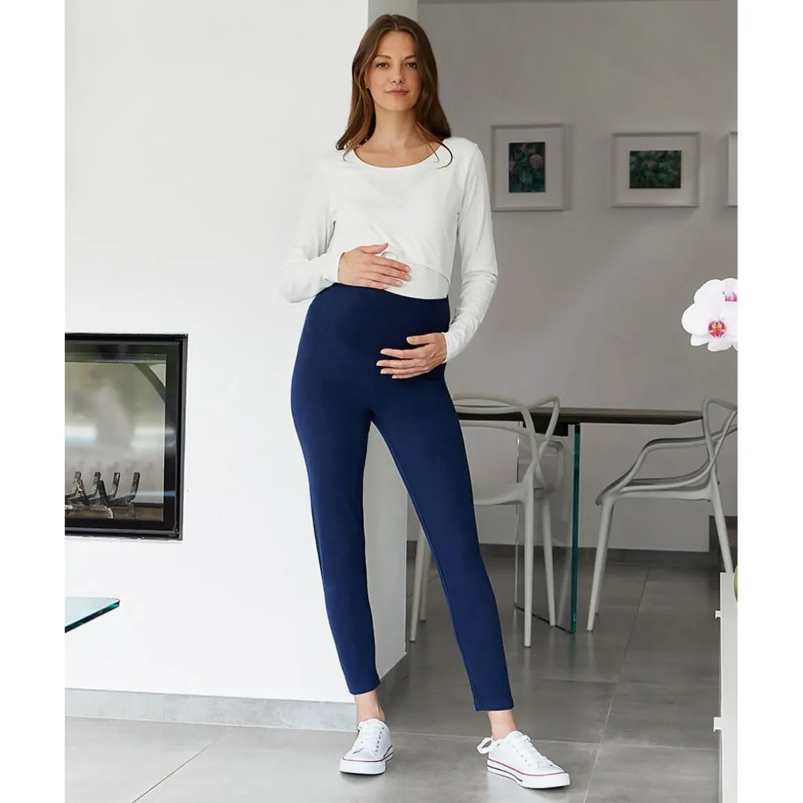Leggings premamá en tejido french terry azul oscuro