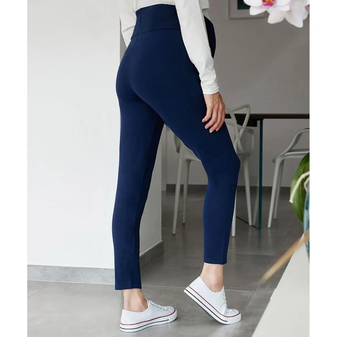 Leggings premamá en tejido french terry azul oscuro