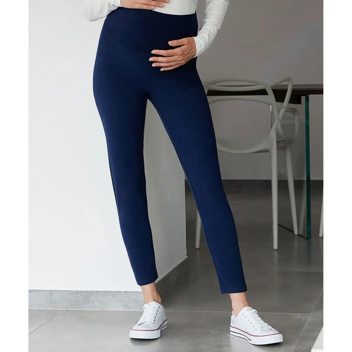 Leggings premamá en tejido french terry azul oscuro