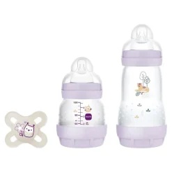 MAM - Kit de inicio biberón + chupete Welcome to the World morado