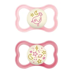 Mam - Pack 2 chupetes Supreme Night silicona mate +6 meses rosa